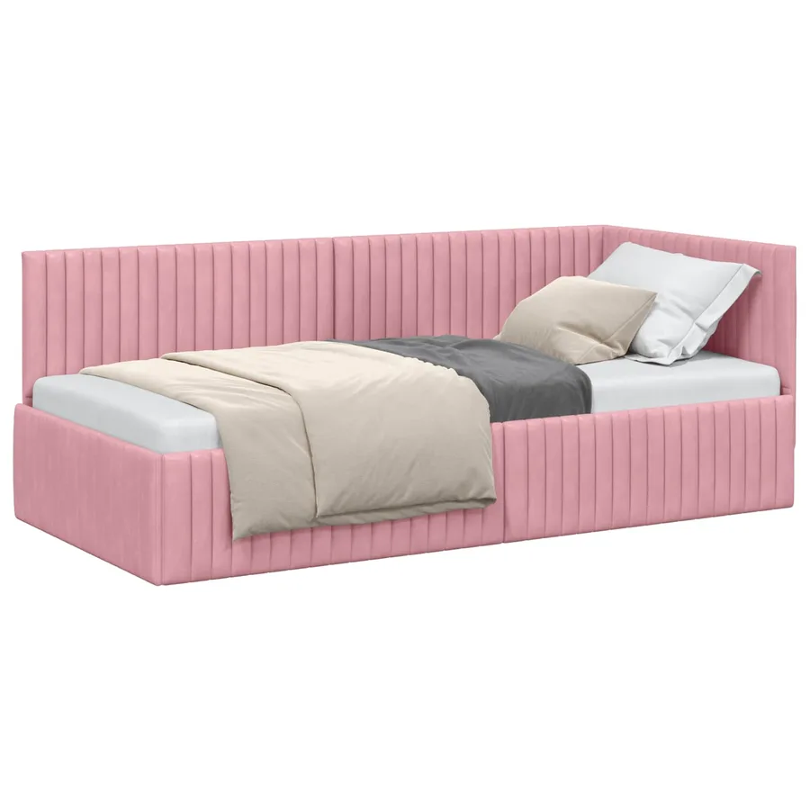 Cadre de lit d'angle Rose 90 cm x 190 cm Velours - 2