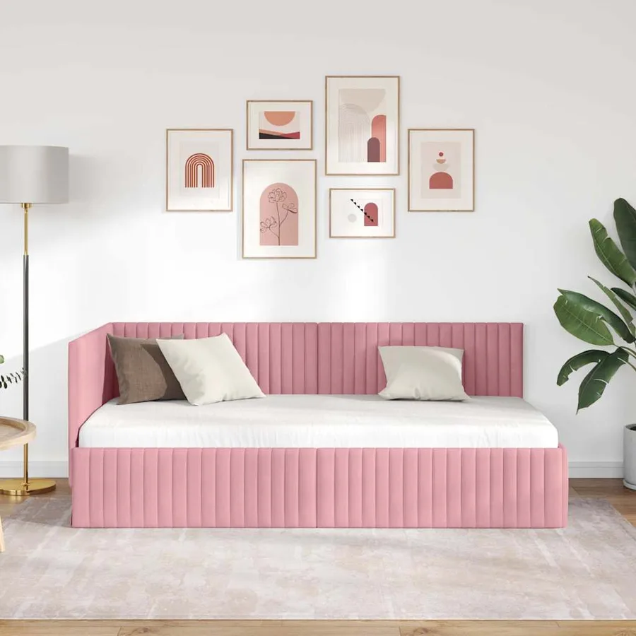 Cadre de lit d'angle Rose 90 cm x 190 cm Velours - 3