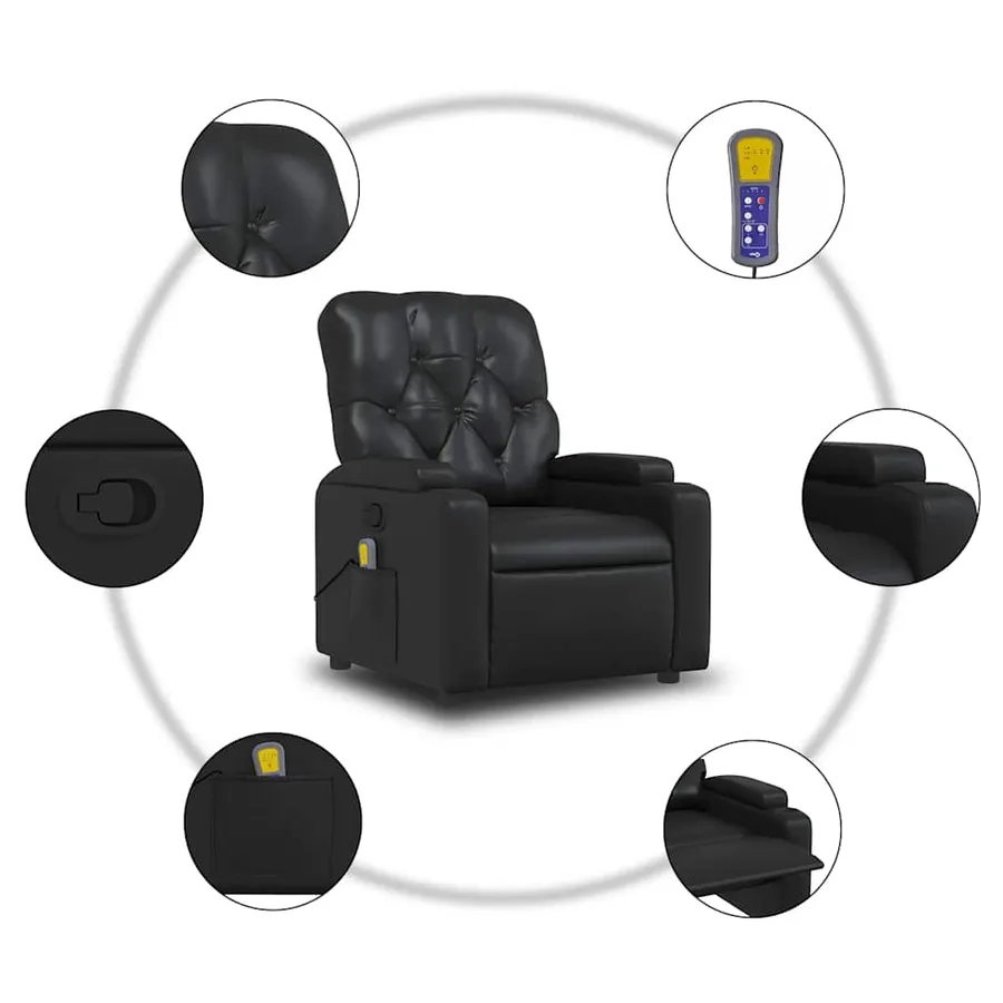 Fauteuil de massage inclinable Noir Similicuir - 9