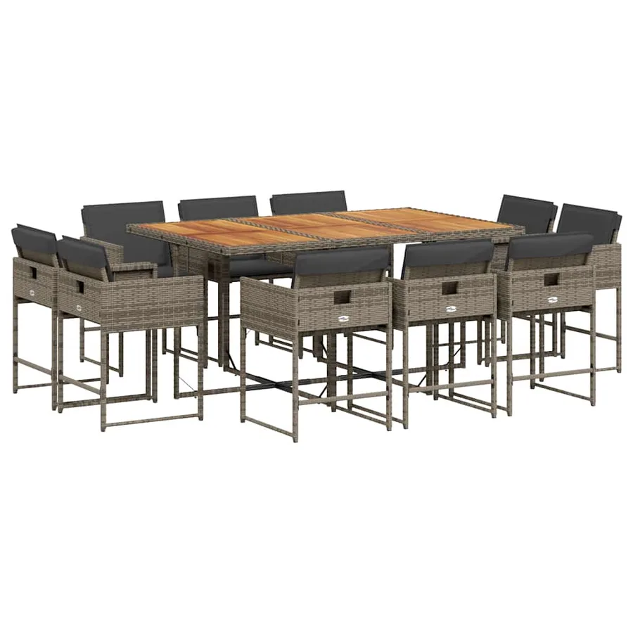 Ensemble à manger de jardin 11pcs avec coussins gris poly rotin - 2
