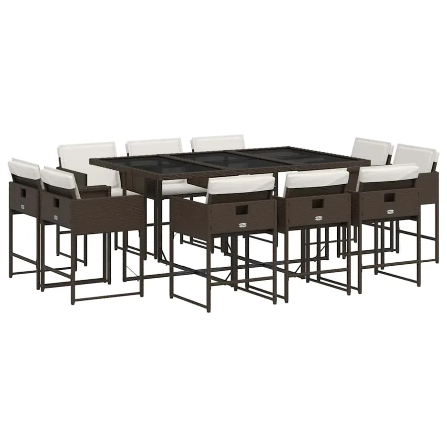 Ensemble à manger de jardin et coussins 11 pcs marron rotin - 2
