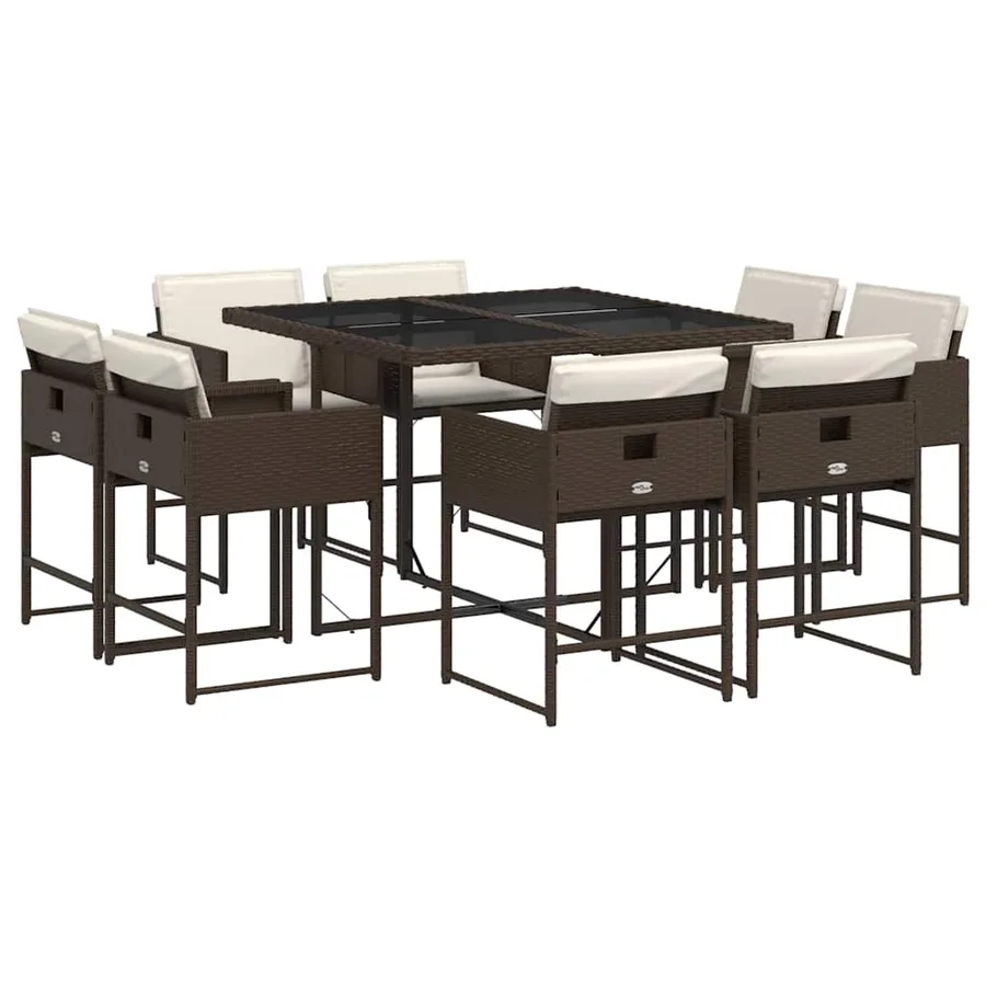 Ensemble à manger de jardin et coussins 9 pcs marron poly rotin - 2