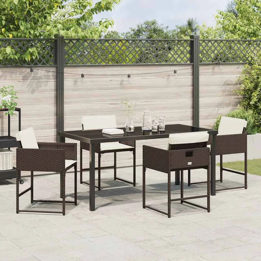 Ensemble de salle à manger pour jardin 5 pcs Marron polyrotin - 4