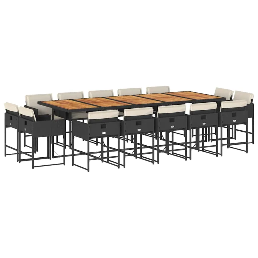 Ensemble à manger de jardin 15 pcs coussins noir résine tressée - 2