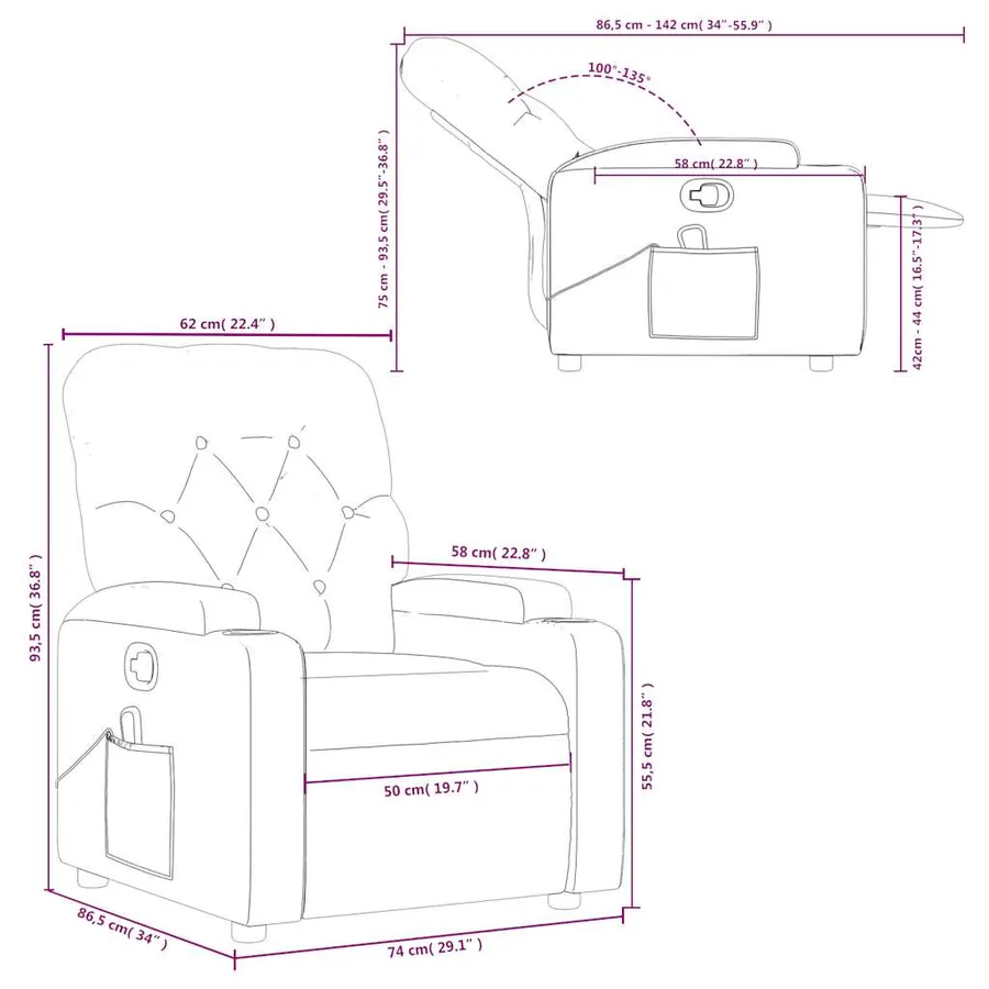 Fauteuil de massage inclinable noir similicuir - 12