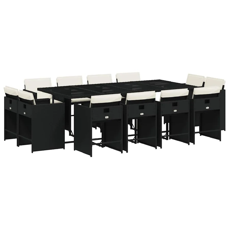 Ensemble à manger de jardin 13 pcs coussins noir résine tressée - 2