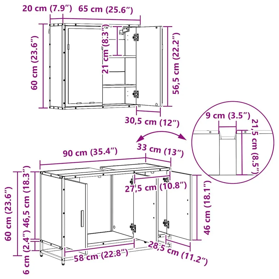 Ensemble de mobilier de salle de bain 4 pc Chêne artisanal - 17