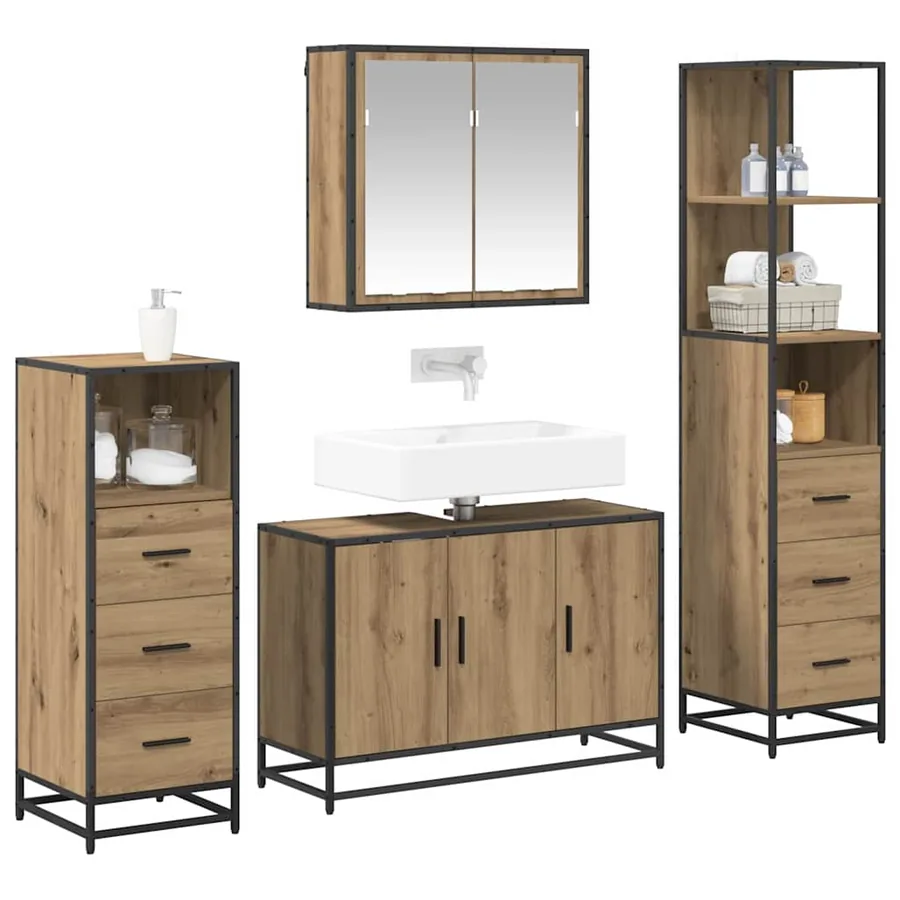 Ensemble de mobilier de salle de bain 4 pc Chêne artisanal - 3