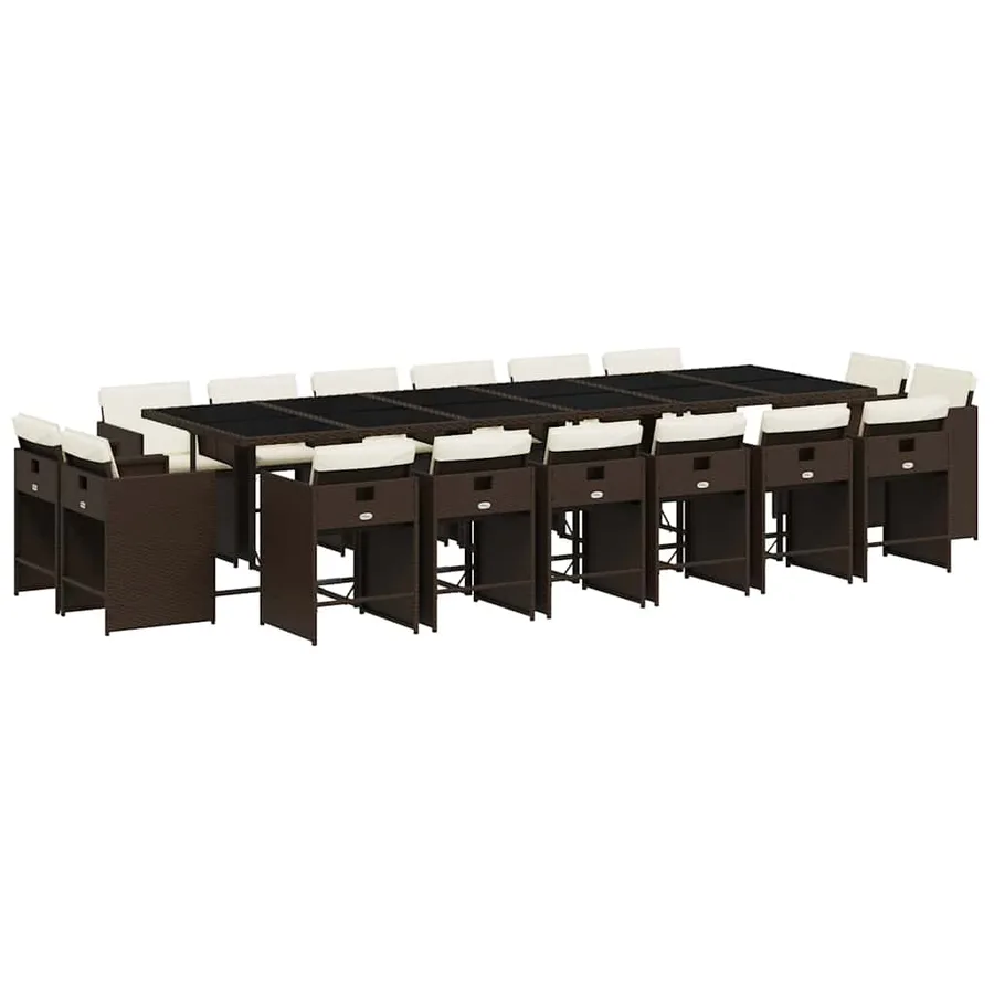 Ensemble à manger de jardin et coussins 17 pcs marron rotin - 2
