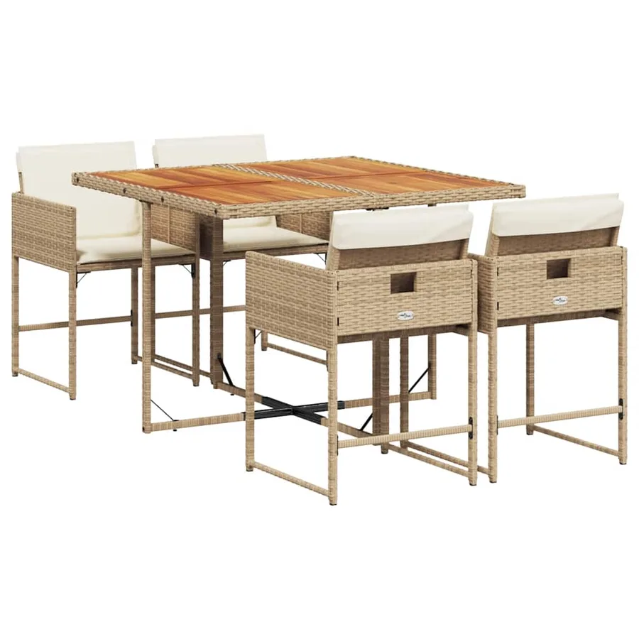 Ensemble à manger de jardin avec coussins 5pcs Beige poly rotin - 2