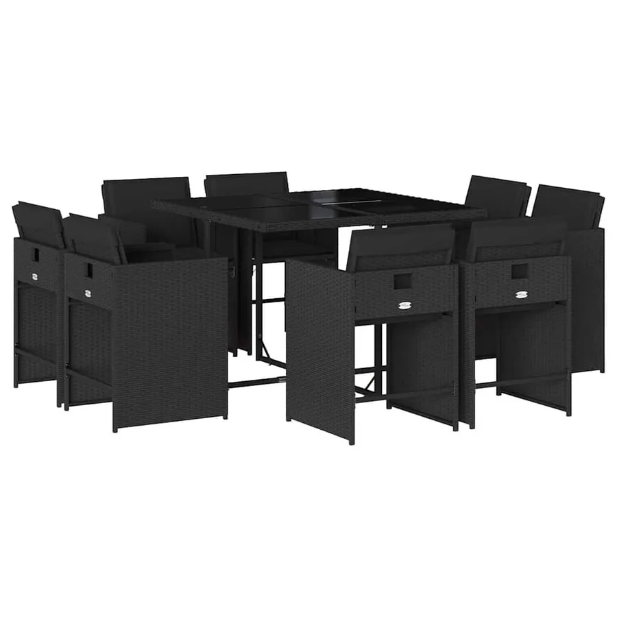 Ensemble à manger de jardin 9pcs coussins noir résine tressée - 2
