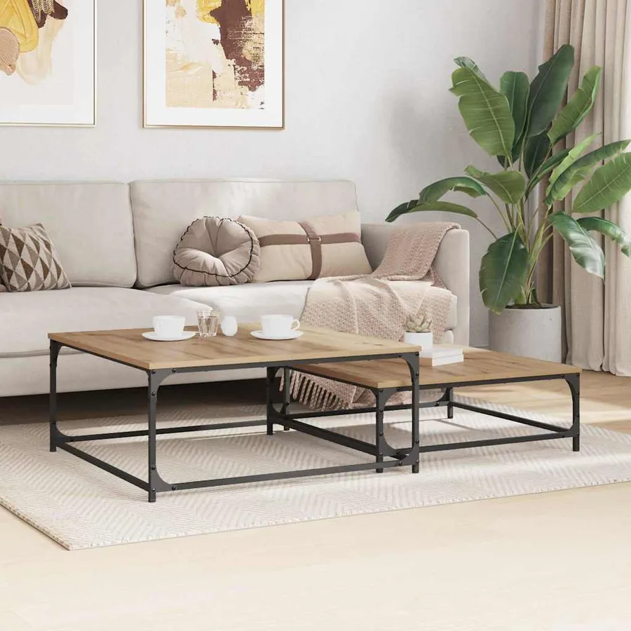 Table basse 2 pcs Chêne artisanal 80 x 80 x 35 cm - 4