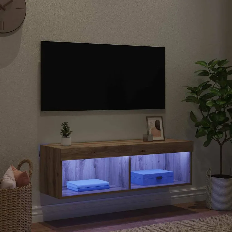 Meuble TV mural 100 x 30 x 30 cm Chêne artisanal - 5