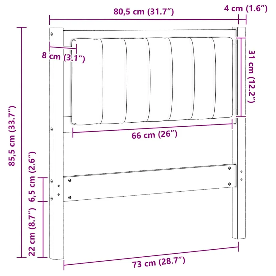Tête de lit capitonnée avec tête de lit Marron 75 cm Pin massif - 11