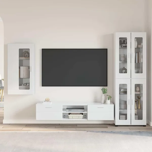 Ensemble meuble TV avec tiroir FLORIN 3 pcs Blanc brillant
