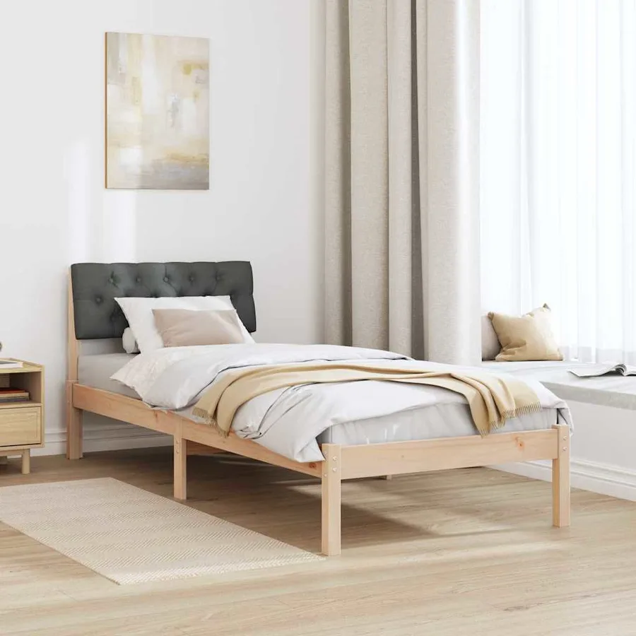 Cadre de lit avec tête de lit marron et gris foncé 75 x 190 cm - 4