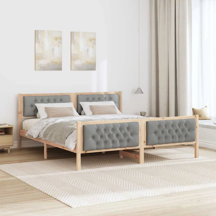 Cadre de lit Gris clair 160 x 200 cm Pin massif - 4