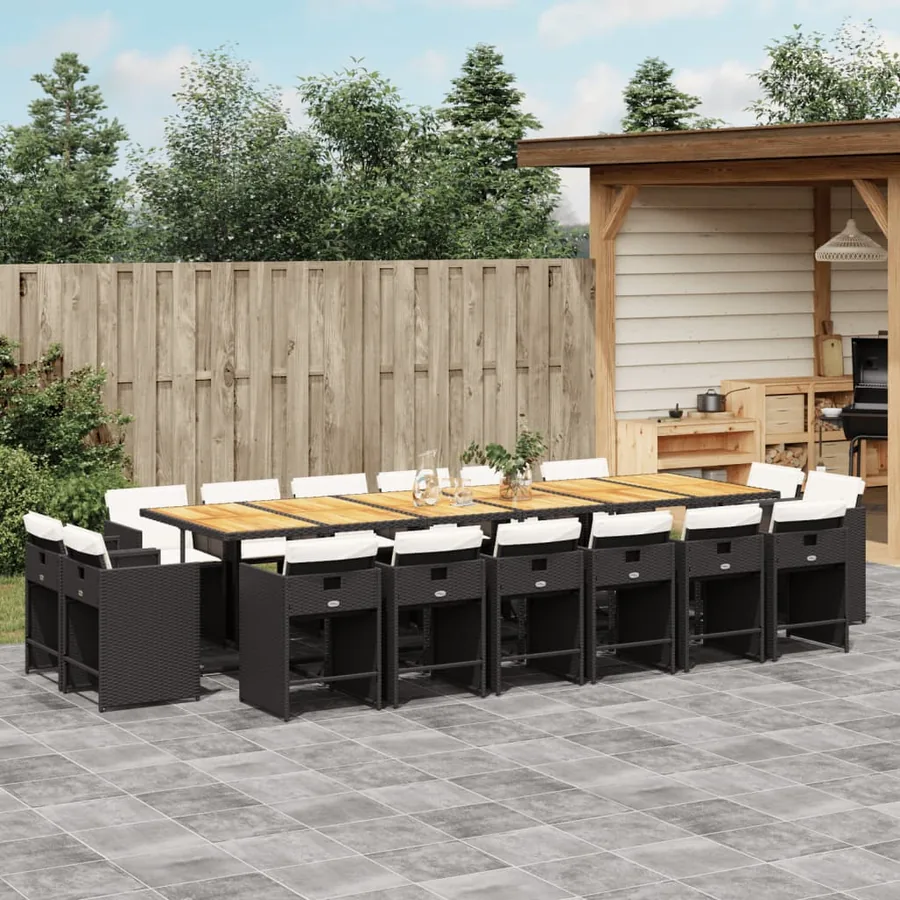 Ensemble à manger de jardin coussins 17 pcs résine tressée