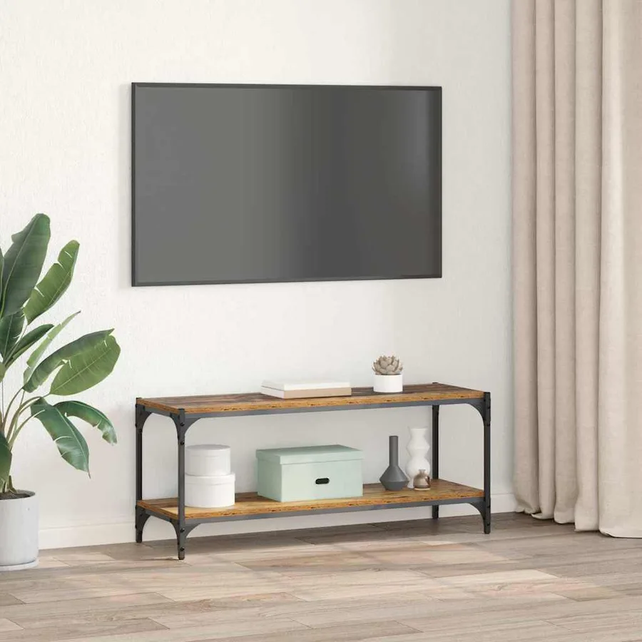 Meuble TV Bois Ancien 100x33x41cm Bois d'ingénierie et fer - 4