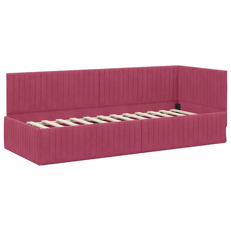 Cadre de lit d'angle Bordeaux 80 cm x 200 cm Velours - 4