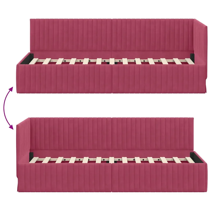 Cadre de lit d'angle Bordeaux 80 cm x 200 cm Velours - 9