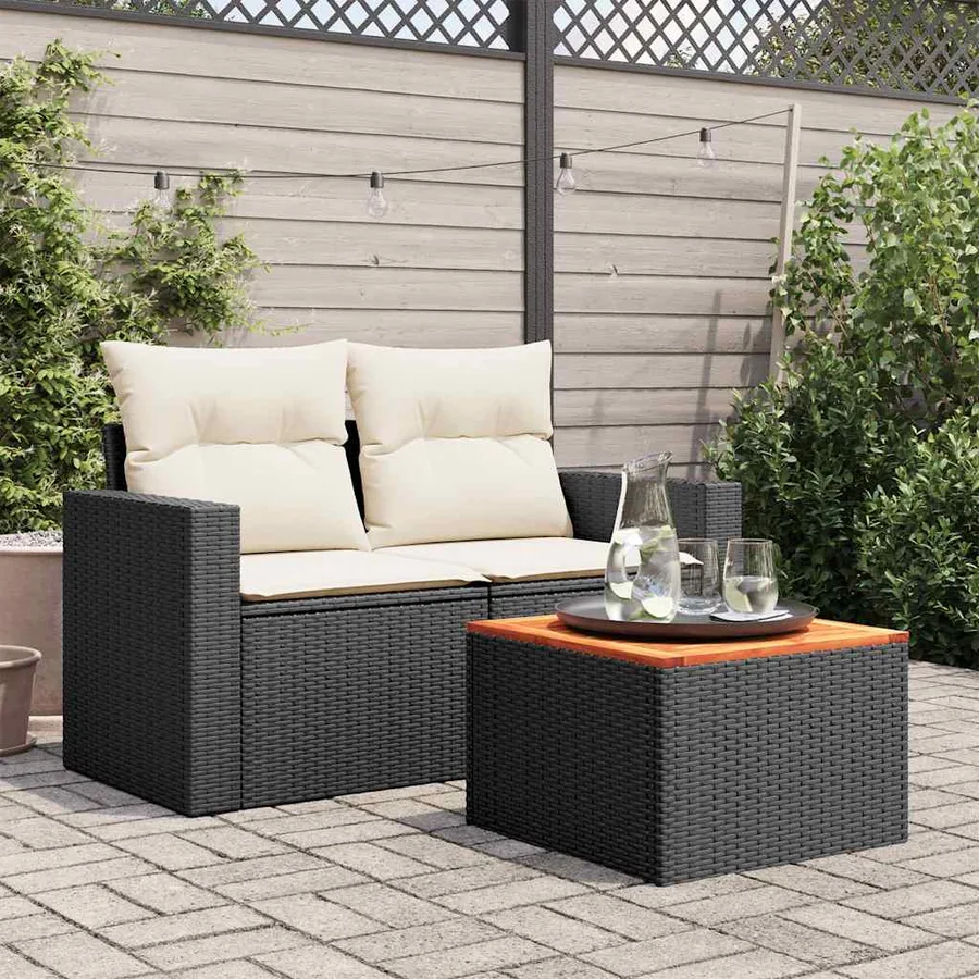 Table de jardin noire 55 x 55 x 37 cm en résine tressée et bois d'acacia - 3