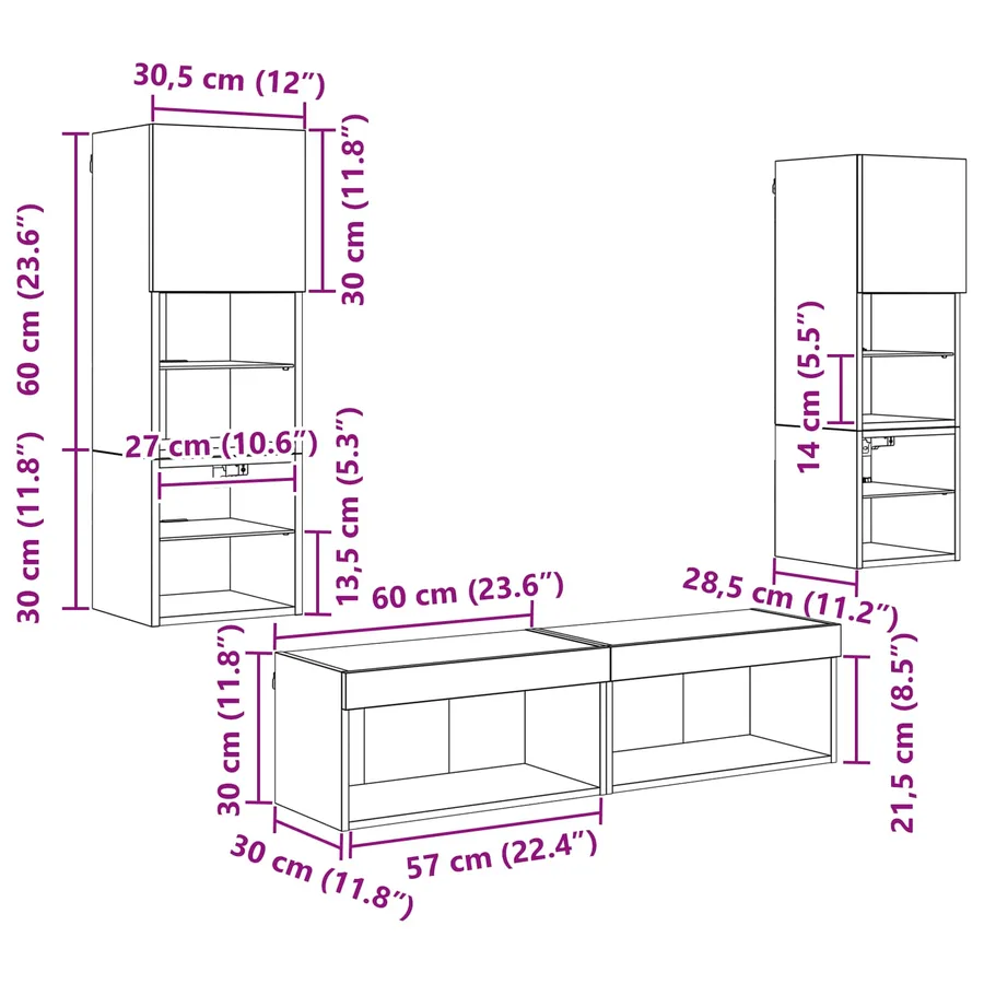 Unité murale de TV 6 pcs Chêne noir Bois d'ingénierie - 16