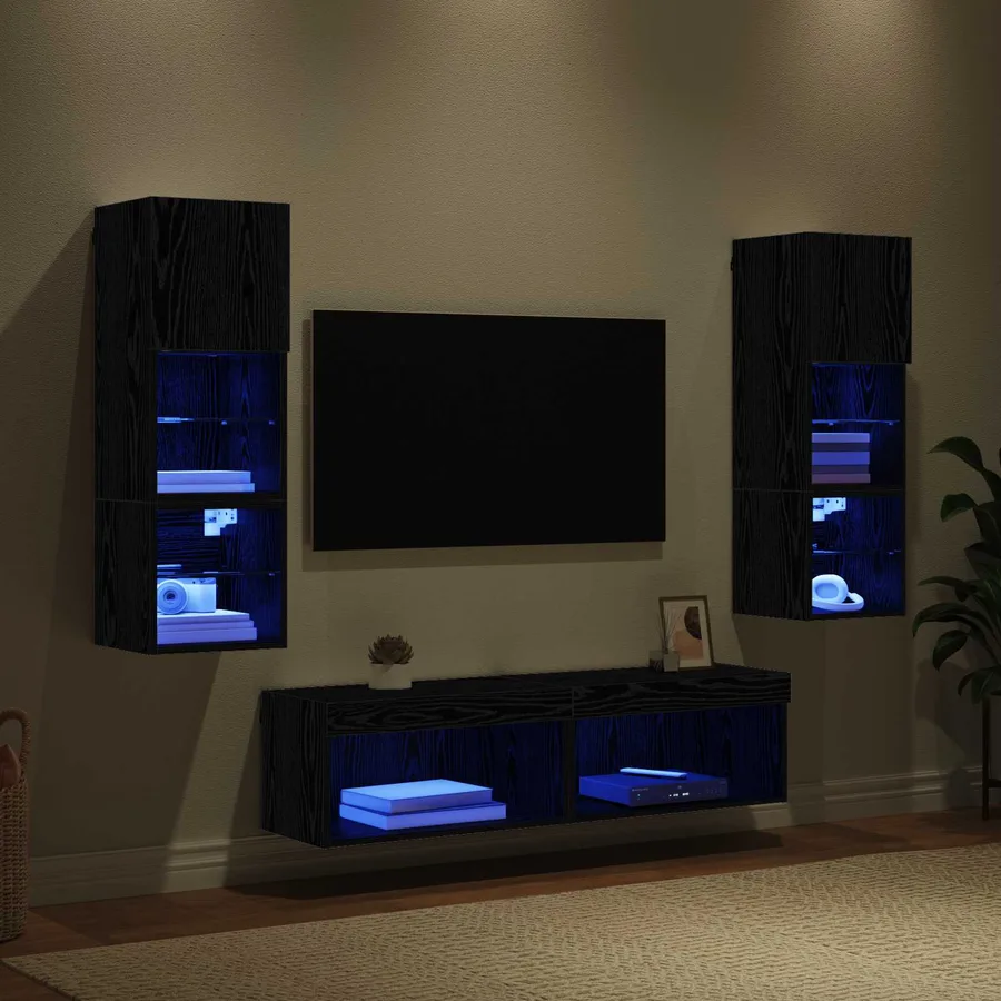 Unité murale de TV 6 pcs Chêne noir Bois d'ingénierie - 5