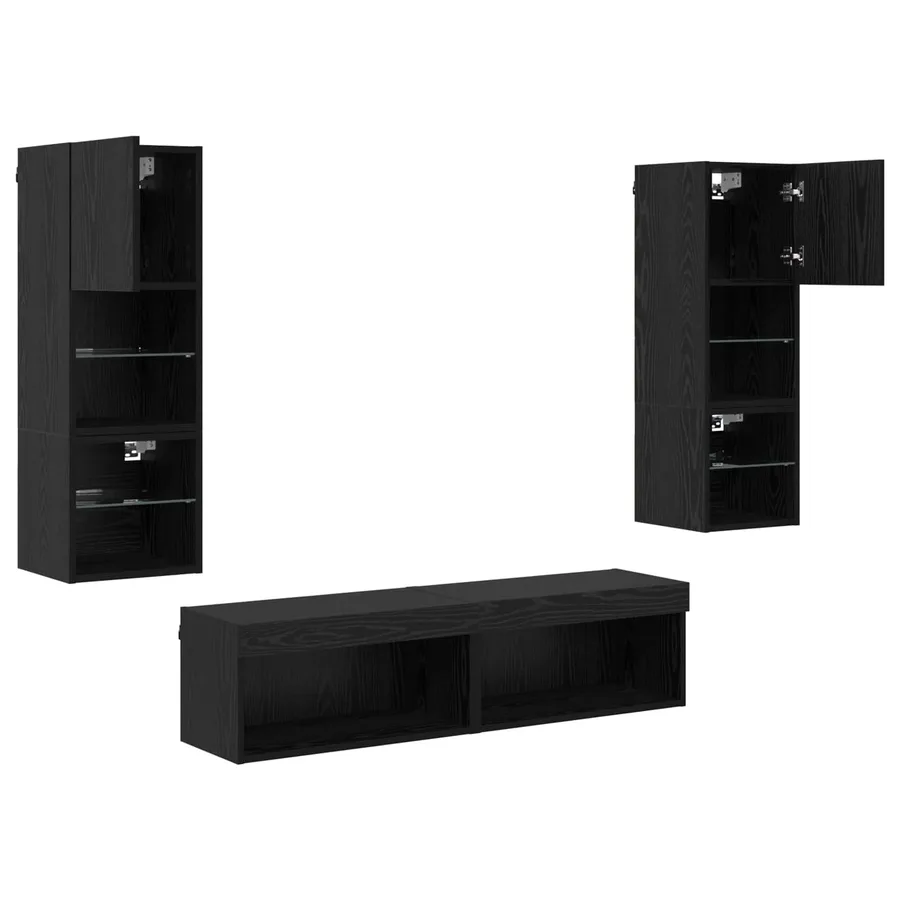 Unité murale de TV 6 pcs Chêne noir Bois d'ingénierie - 9