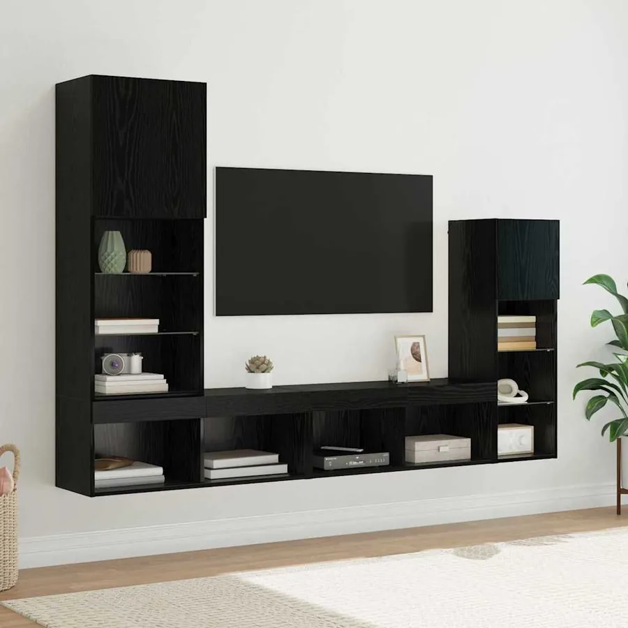 Meubles TV muraux 4 pcs Chêne noir Bois d'ingénierie