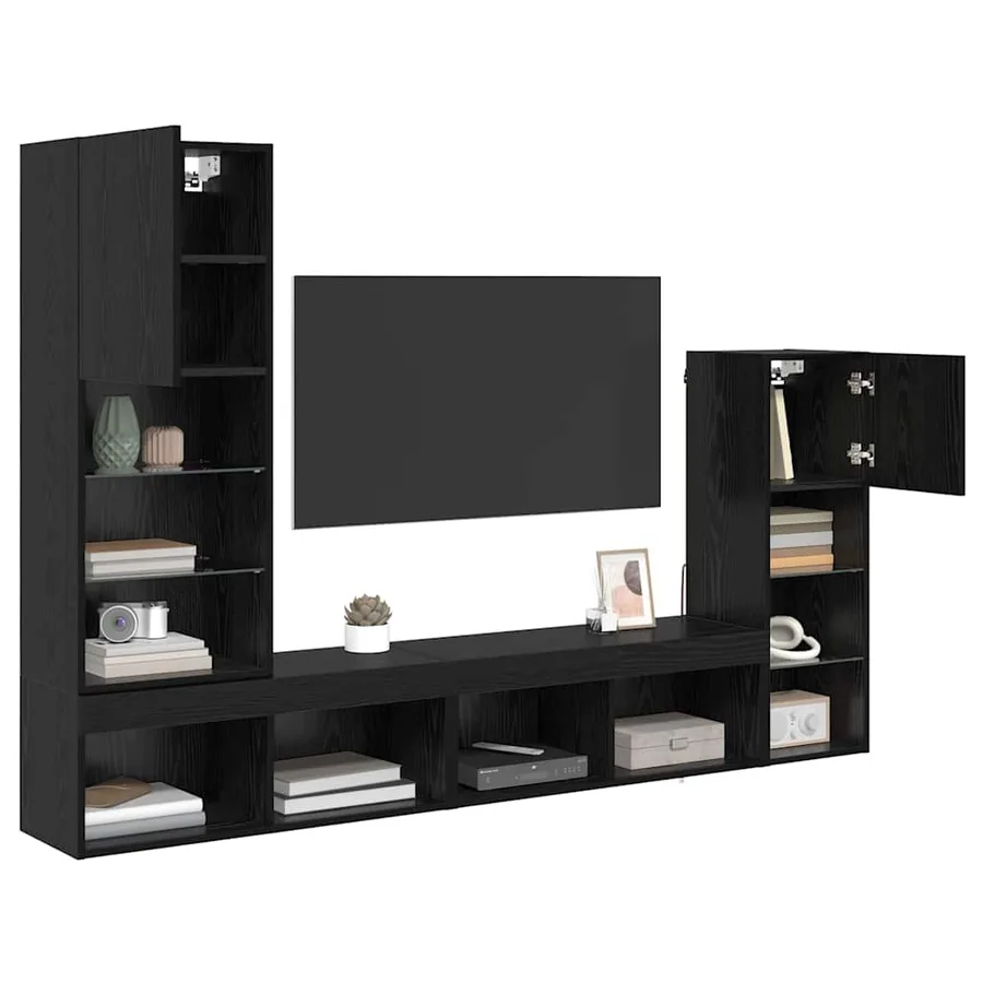 Meubles TV muraux 4 pcs Chêne noir Bois d'ingénierie - 3