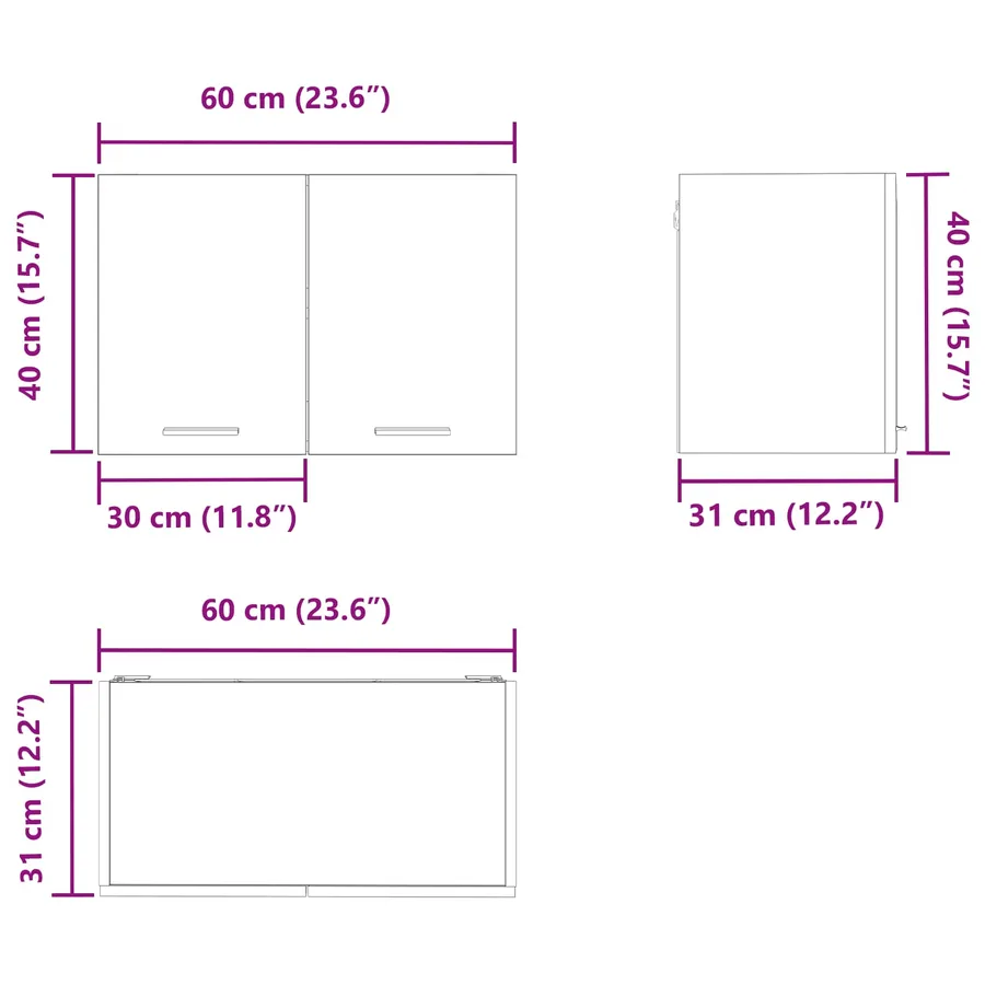 Armoire suspendue 2 pcs Gris Sonoma et Blanc 60 x 31 x 40 cm - 13