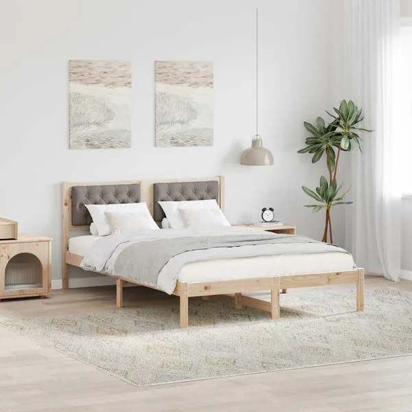 Cadre de lit avec tête de lit Taupe 150 x 200 cm Pin massif