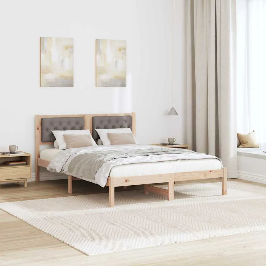 Cadre de lit avec tête de lit Taupe 150 x 200 cm Pin massif - 4