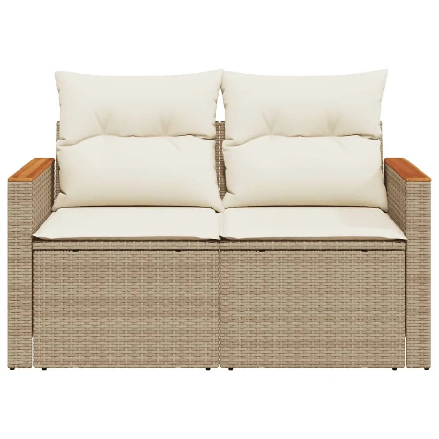 Canapé de jardin avec coussins 2 places beige résine tressée - 4