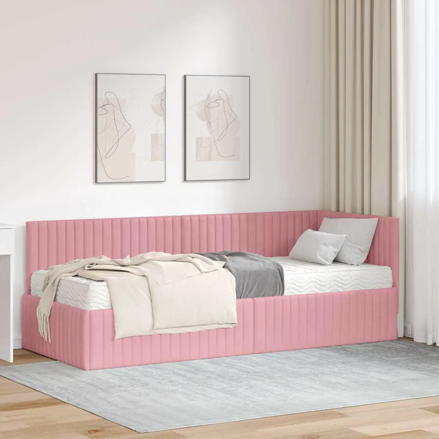 Cadre de lit d'angle avec matelas 2 pcs Gris Velours