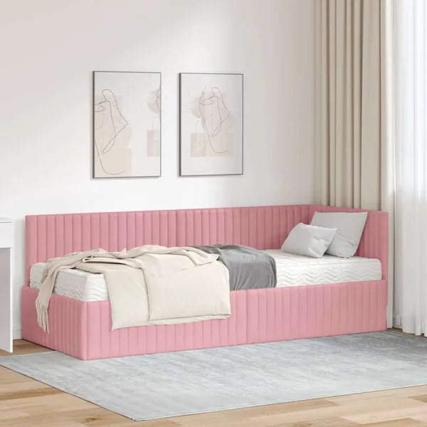 Cadre de lit d'angle avec matelas 2 pcs Gris Velours