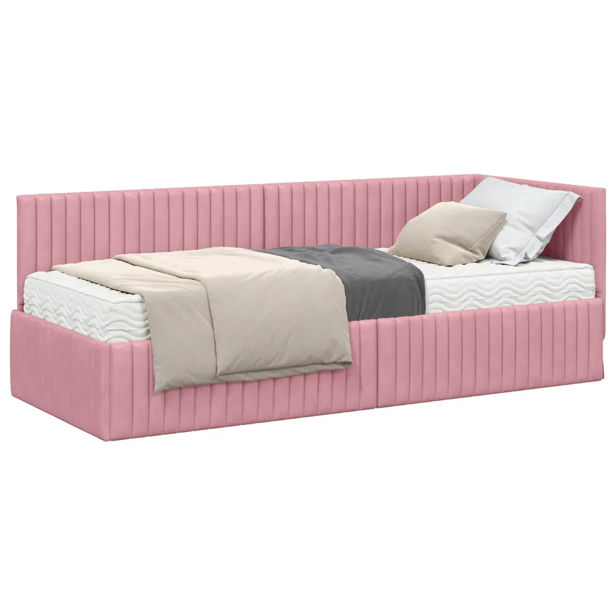 Cadre de lit d'angle avec matelas 2 pcs Gris Velours - 2