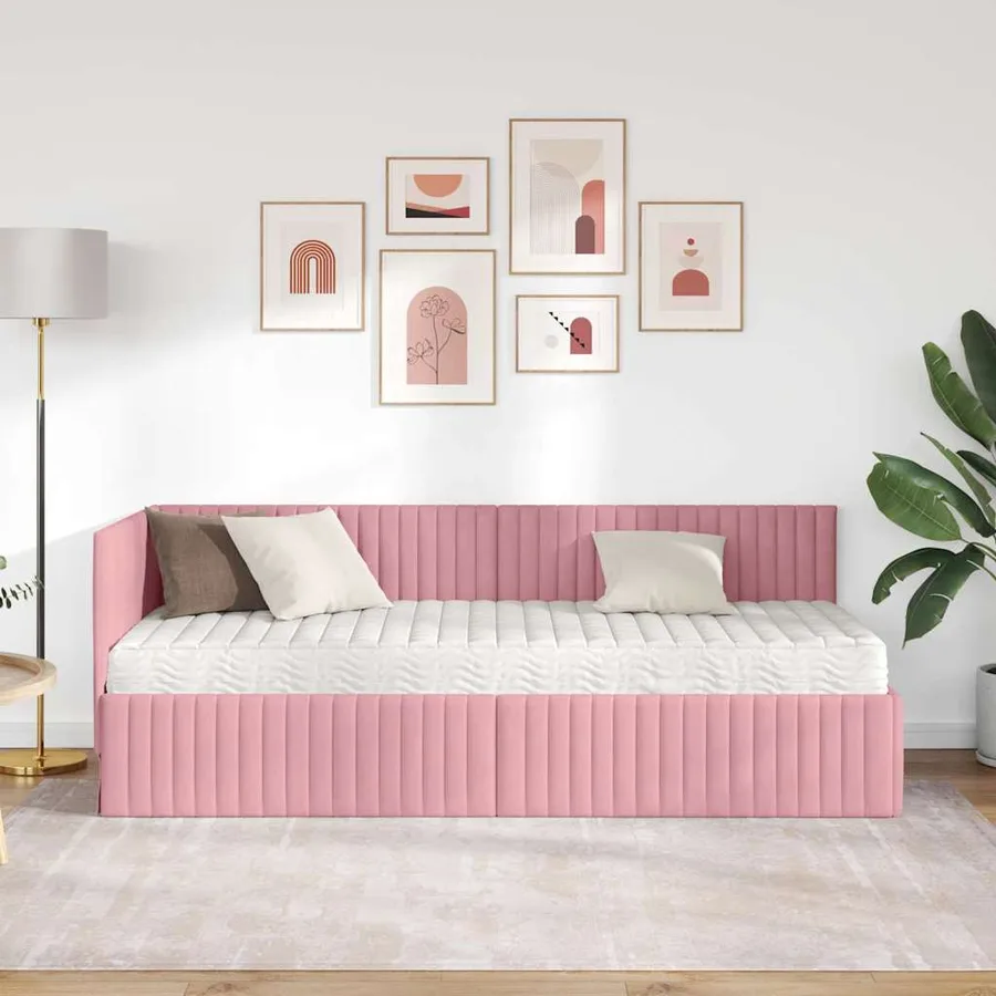Cadre de lit d'angle avec matelas 2 pcs Gris Velours - 3
