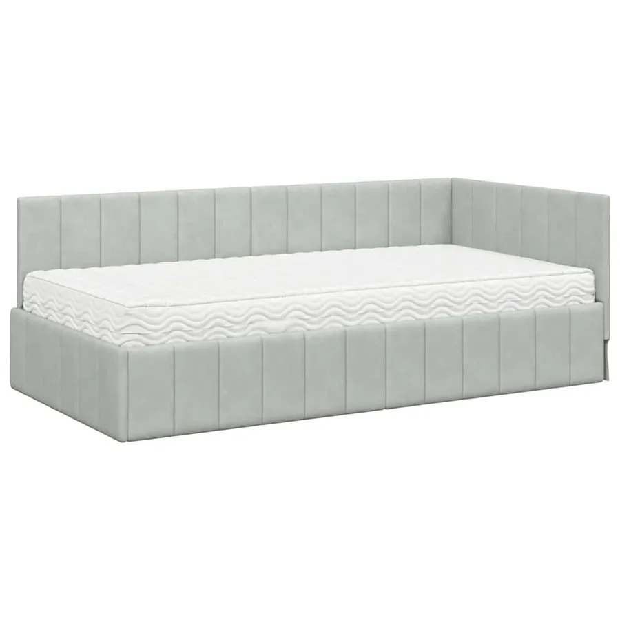 Cadre de lit d'angle avec matelas 2 pcs Gris clair Velours - 4