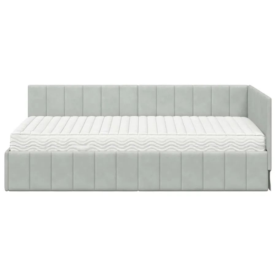 Cadre de lit d'angle avec matelas 2 pcs Gris clair Velours - 5