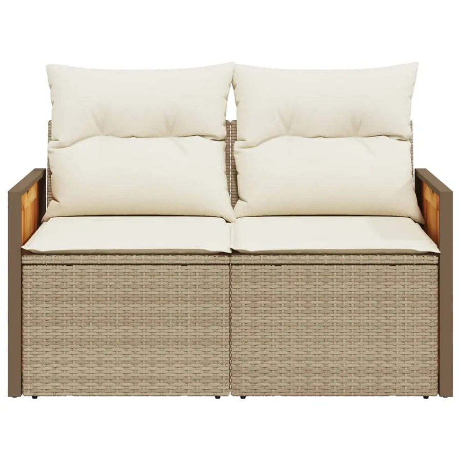 Canapé de jardin avec coussins 2 places beige résine tressée - 4
