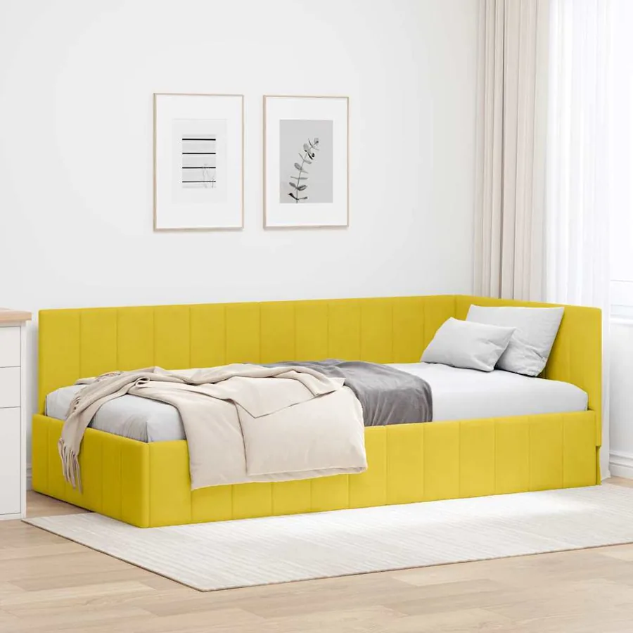 Cadre de lit d'angle Jaune 90 cm x 190 cm Velours