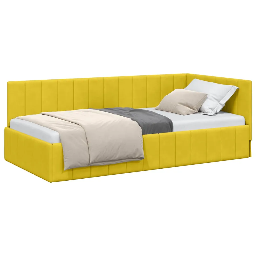 Cadre de lit d'angle Jaune 90 cm x 190 cm Velours - 2