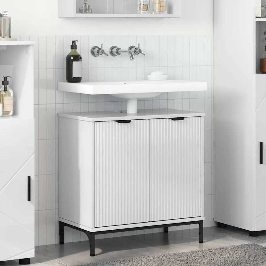 Meuble de Lavabo de Salle de Bain avec stockage Blanc brillant