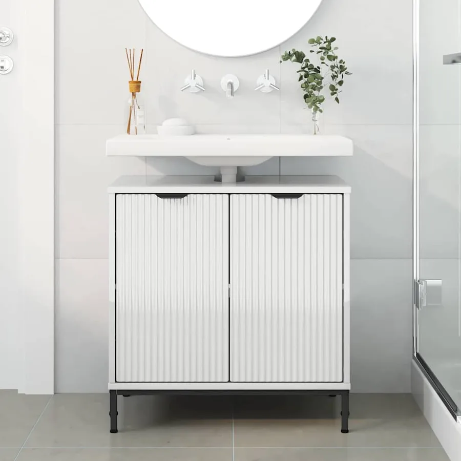 Meuble de Lavabo de Salle de Bain avec stockage Blanc brillant - 4