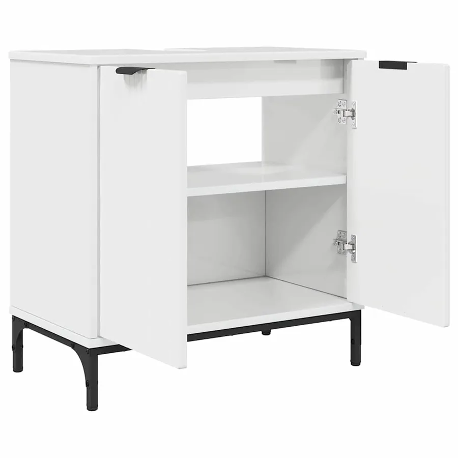Meuble de Lavabo de Salle de Bain avec stockage Blanc brillant - 5