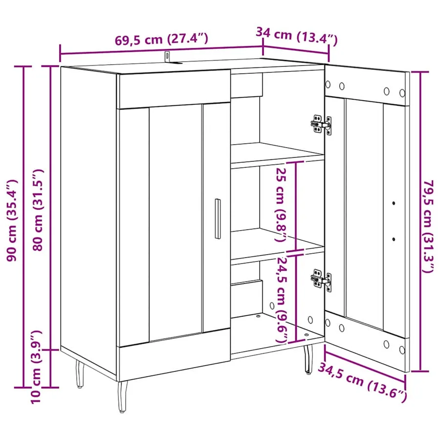 Buffet Chêne noir 69,5 x 34 x 90 cm Bois d'ingénierie et fer - 15