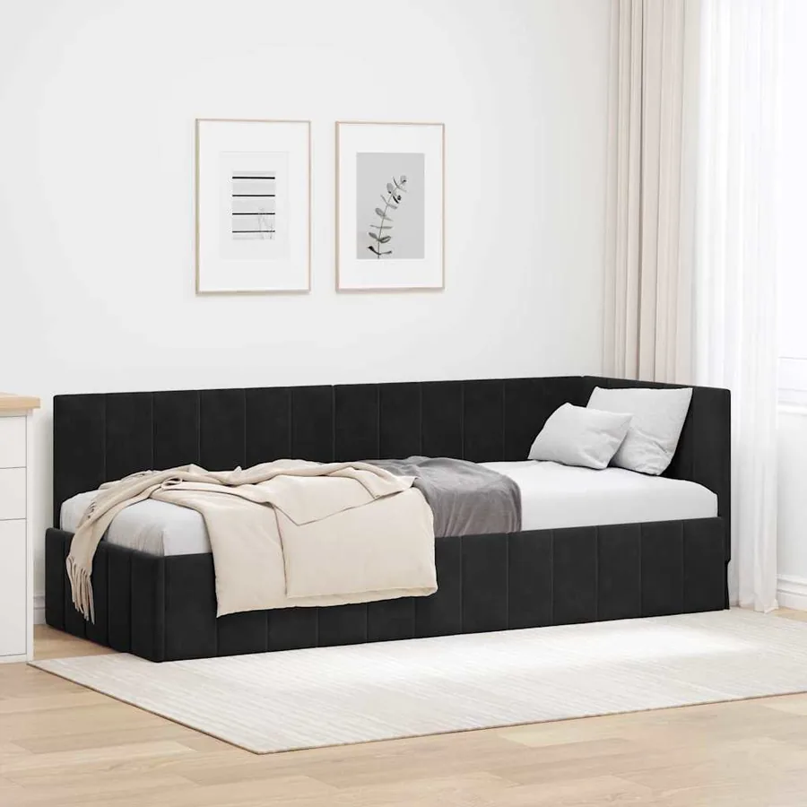 Cadre de lit d'angle Noir 80 cm x 200 cm Velours