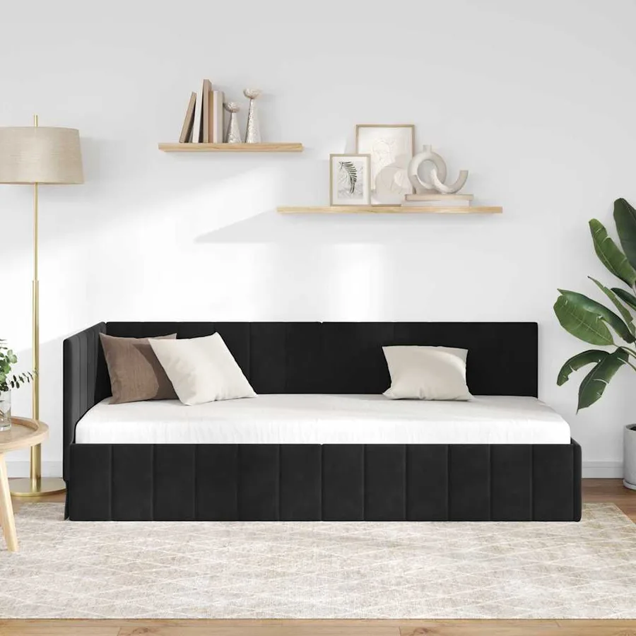 Cadre de lit d'angle Noir 80 cm x 200 cm Velours - 3